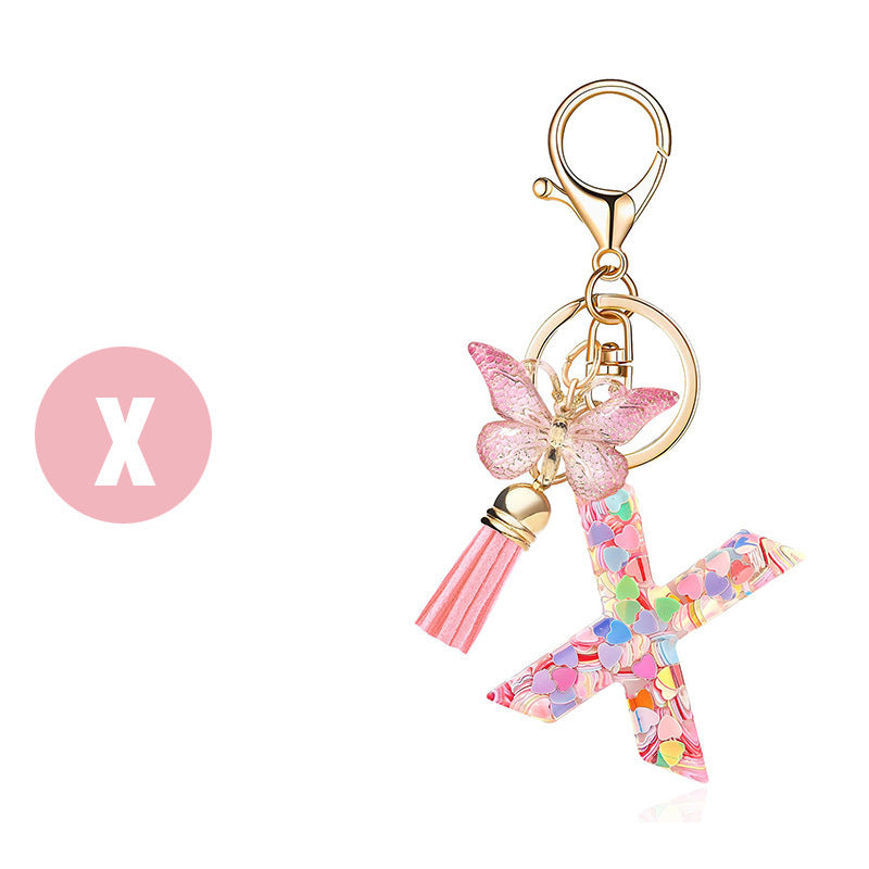 Wholesale Pink letter butterfly tassel keychain