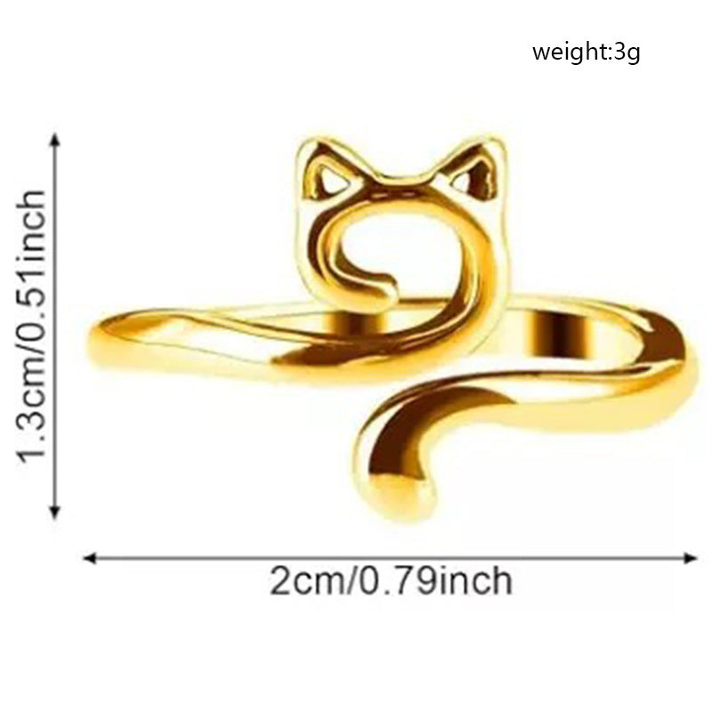 Wholesale Alloy Electroplated Adjustable Open Cat Ring Trendy Animal Jewelry Accessory For Everyday Wear