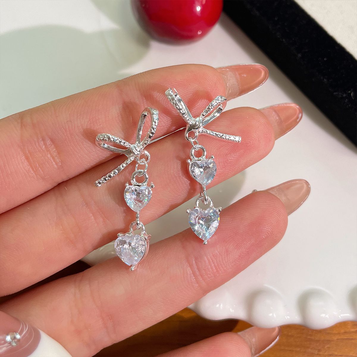 Wholesale Zircon Bow Heart Earrings