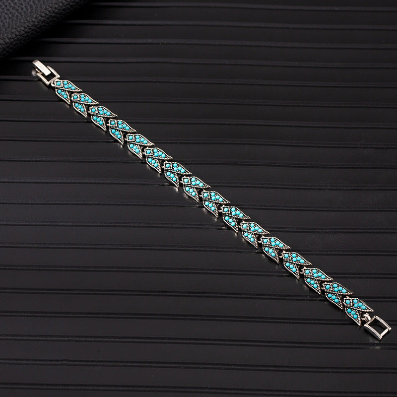 Wholesale Boho Ethnic Turquoise Bracelet Alloy Rhinestone Jewelry Accessory for Women