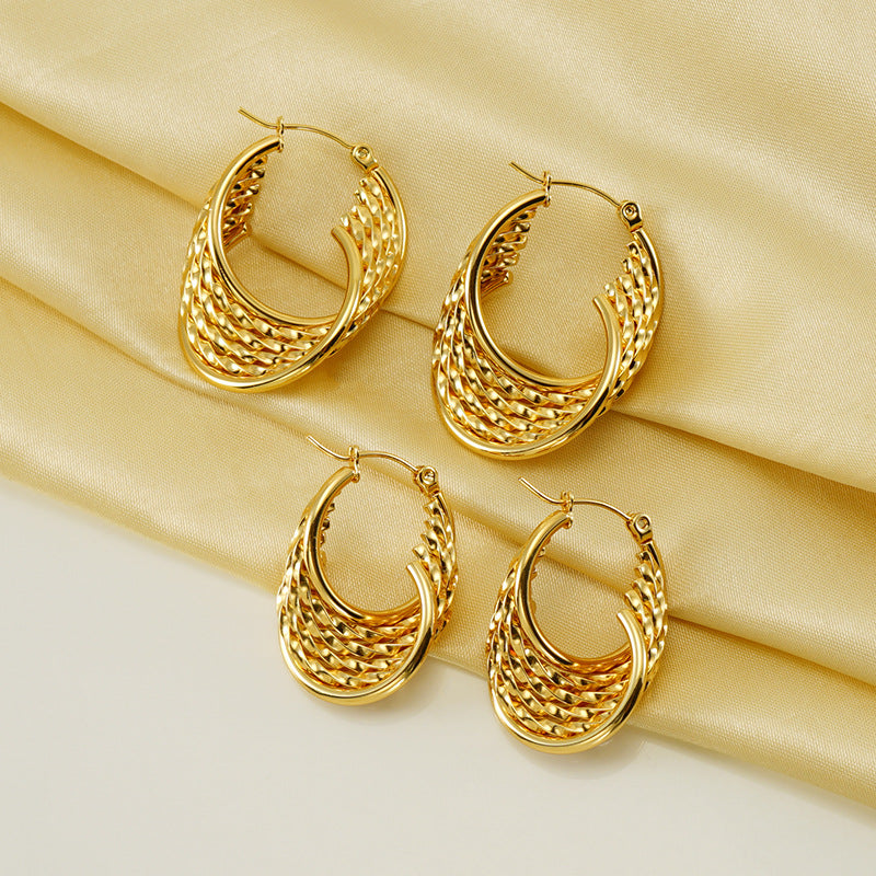 Wholesale Retro Earrings Stainless Steel Earrings Multi-layer Irregular Ear Buckles Gold ACC-ES-ZhongXin002