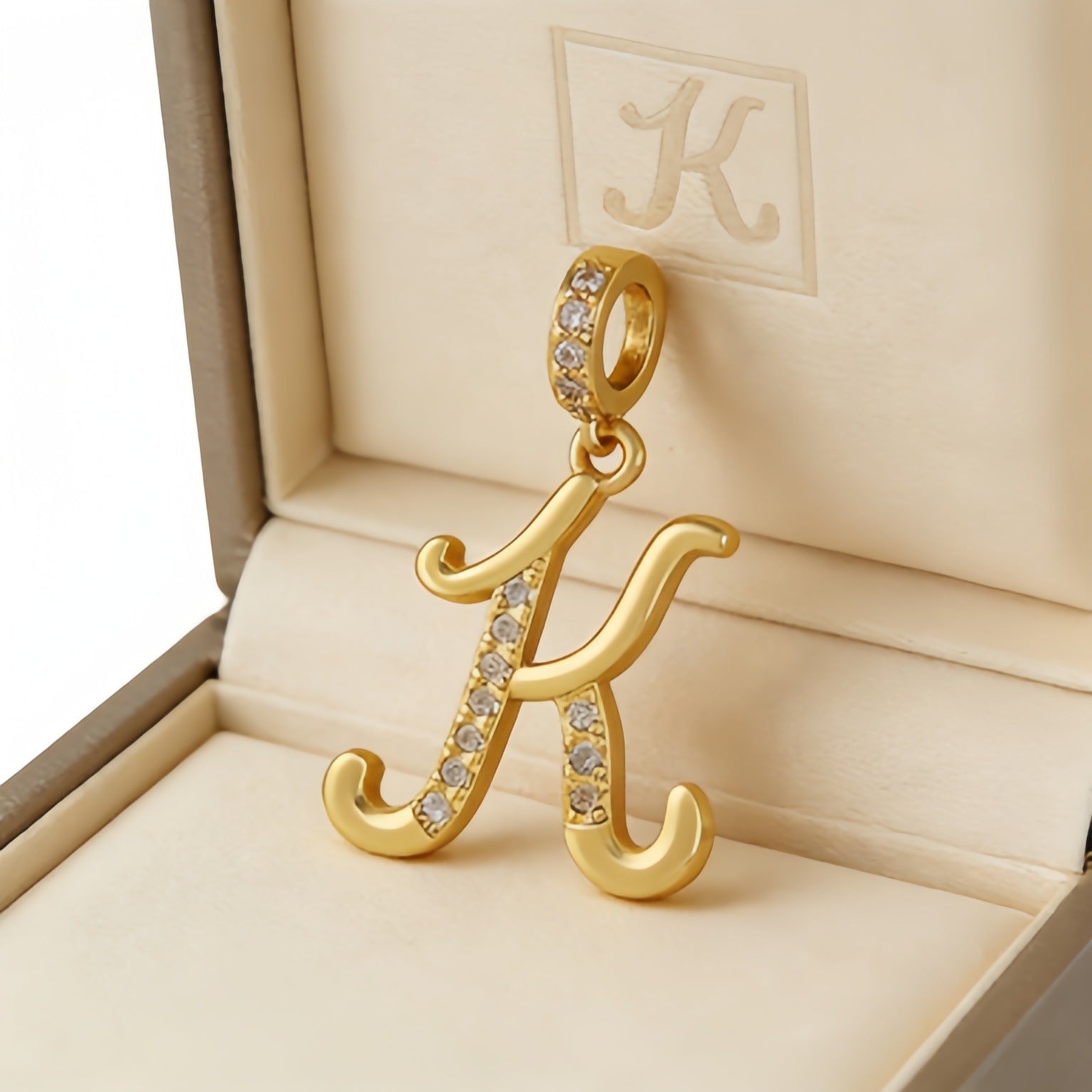 Wholesale Gold Plated Copper Letter Pendant with Zircon,  Pan Style DIY Necklace Accessory