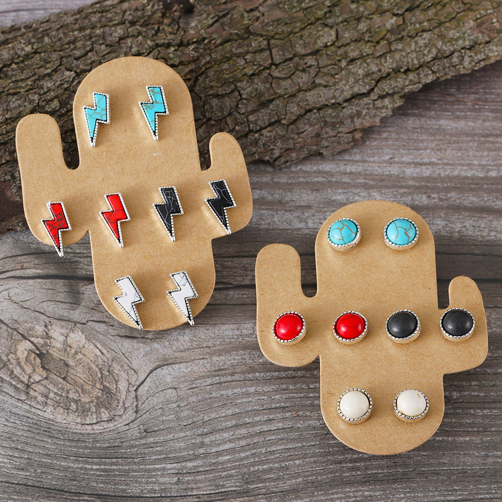 Wholesale Western Wind Lightning Round Turquoise Stud Earrings