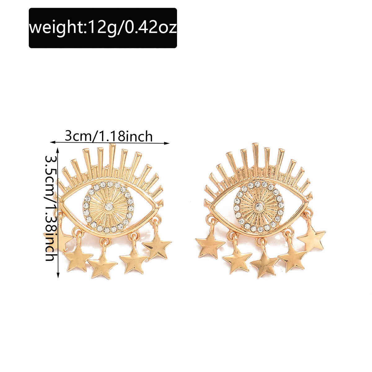 Wholesale Hollow Metal Evil Eye Earrings Rhinestone Tassel Star for Women Party Wear Fashion Accessory