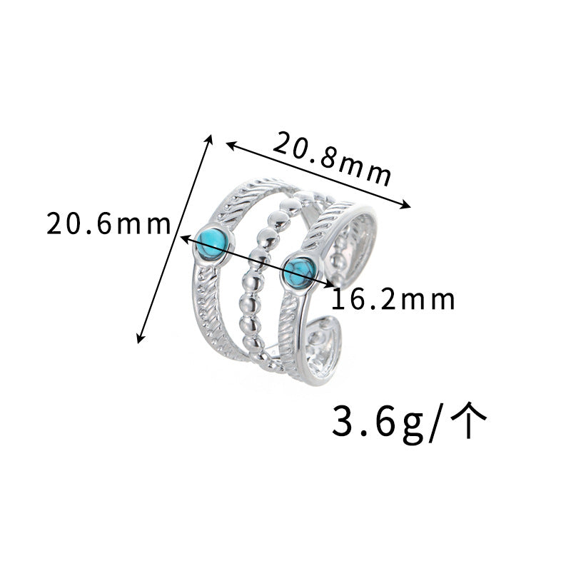 Wholesale Stainless Steel Vintage Turquoise Red Pine French Retro Ring Fashion Accessory