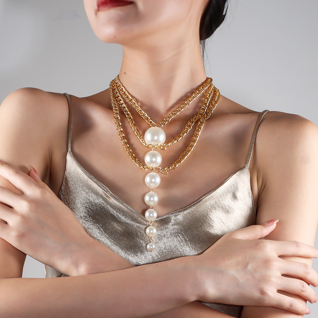 Wholesale Modern Imitation Pearl Snake Chain Necklace,  Gold Plated Geometric Pendant,  Fashion Accessory for Resale
