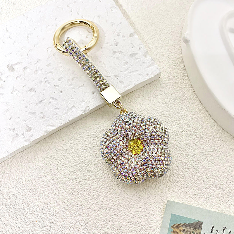 Wholesale Red Camellia Rhinestone Metal Keychain Fashion Accessory For Gifts And Boutique Resale