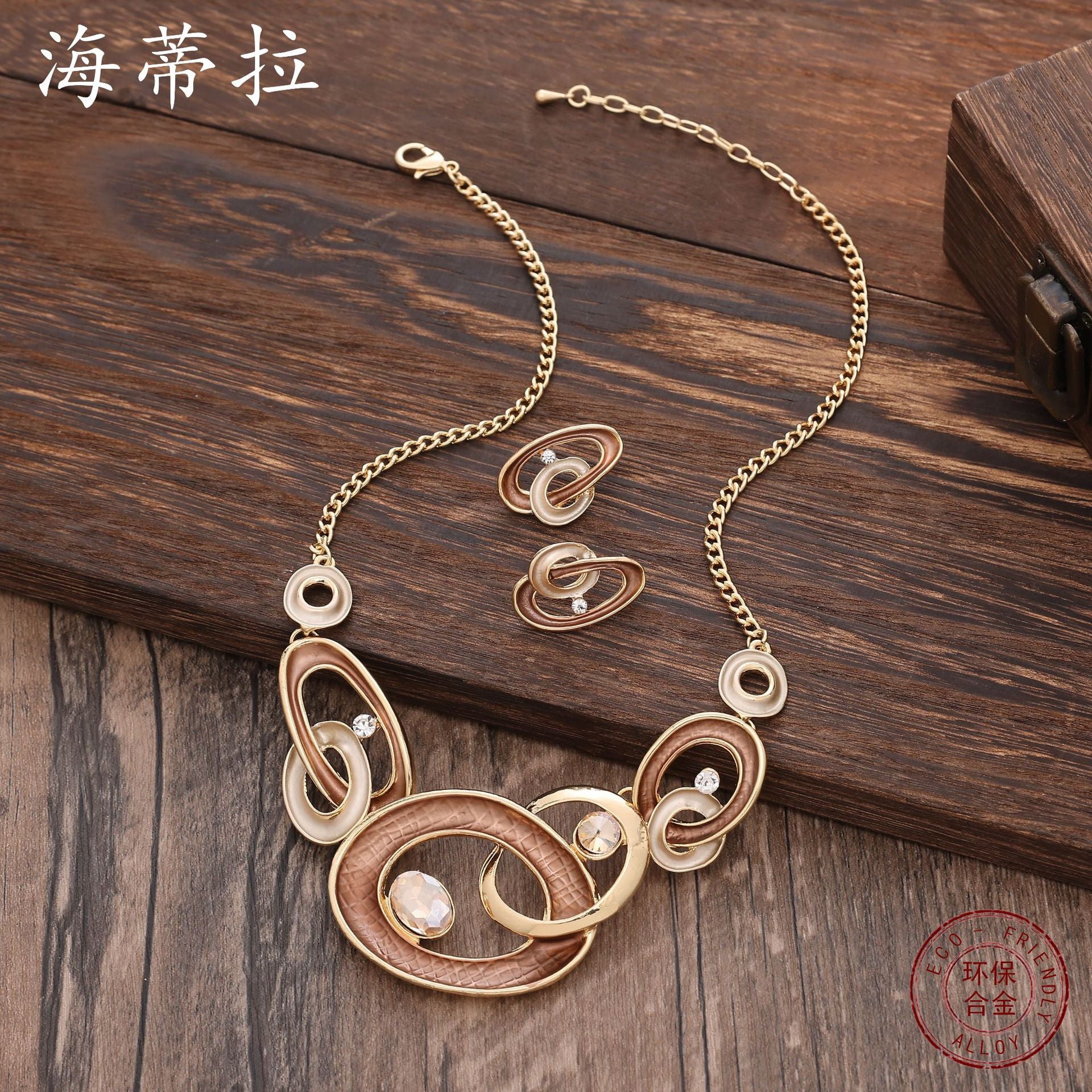 Wholesale  irregular hollow round color oil alloy necklace