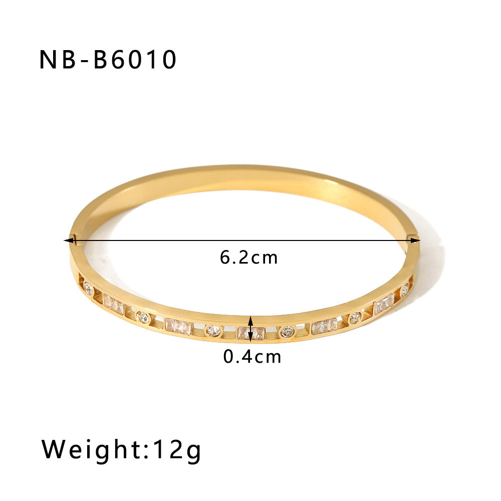 Wholesale Zircon Bracelet Numbers Rhombus Pattern Five-pointed Star Stainless Steel Gold-plated Bracelet ACC-BT-Xiny012