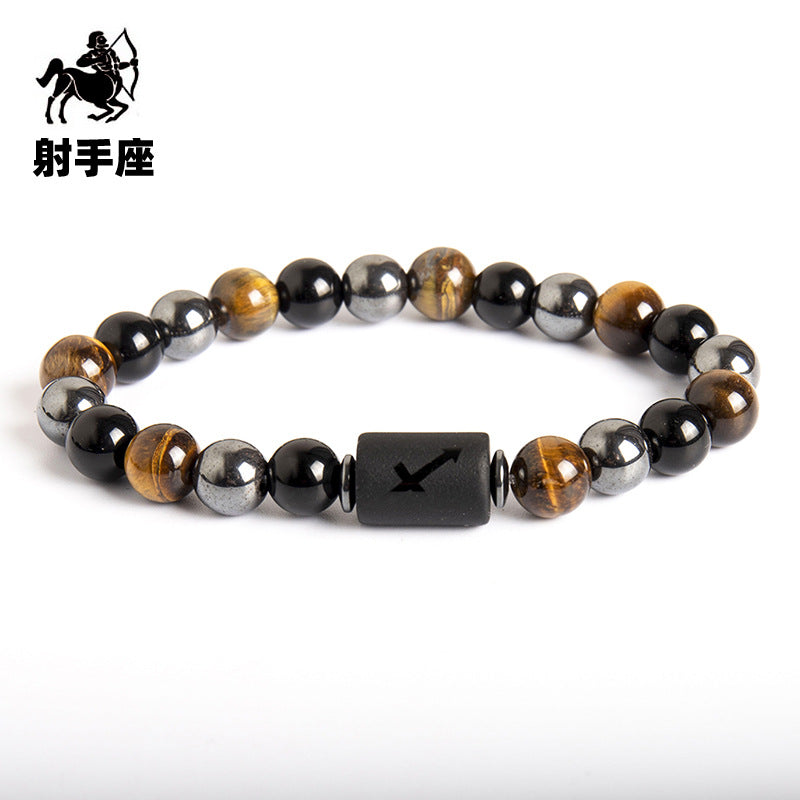 Wholesale Twelve Constellations Natural Tiger Eye Stone Men's Beaded Bracelet ACC-BT-Xinc003