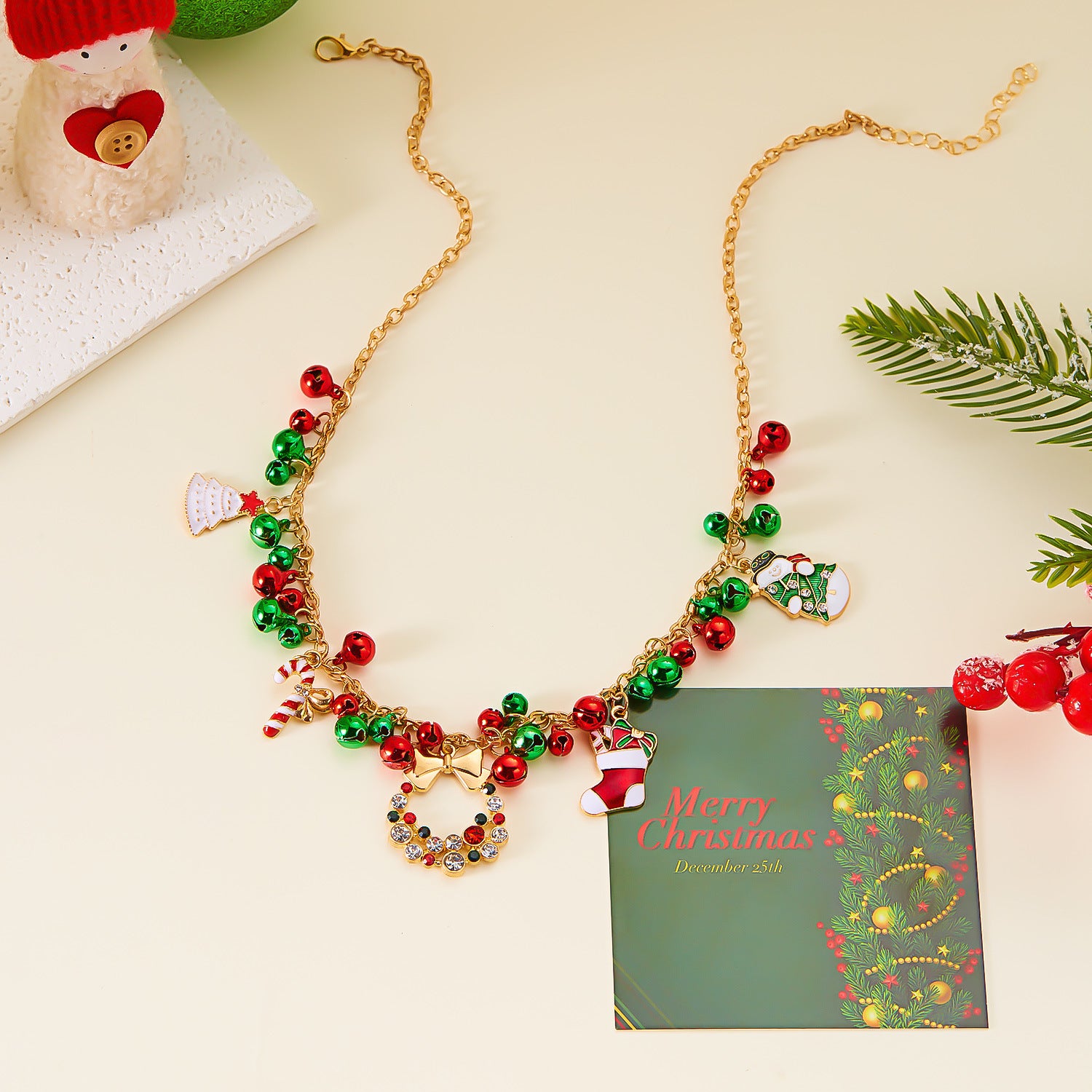 Wholesale Christmas colorful bell garland necklace