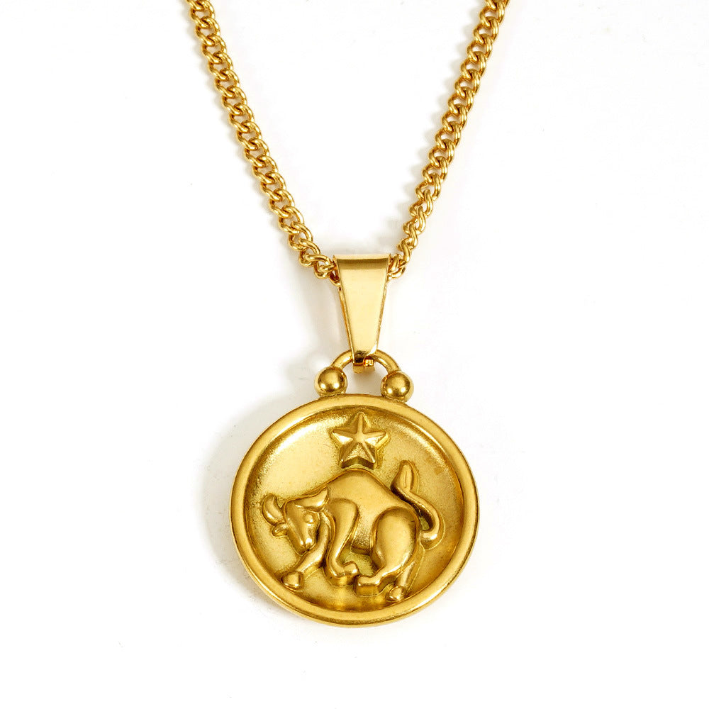 Wholesale  18K gold stainless steel 12 constellation pendant double-sided  necklace