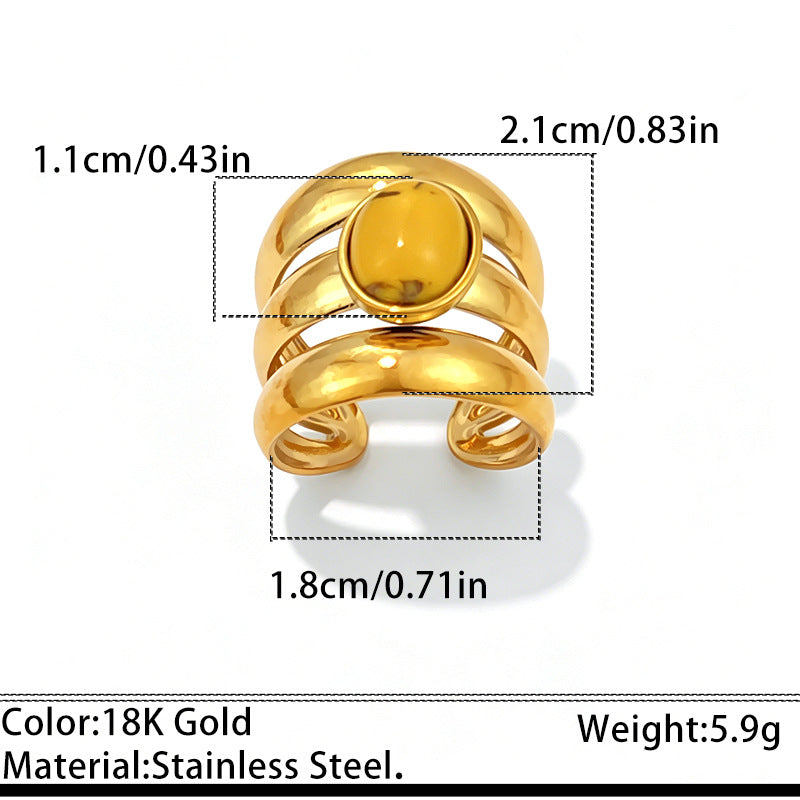 Wholesale Stainless Steel Open Ring Blue Green Gradient Natural Stone Jewelry Accessory