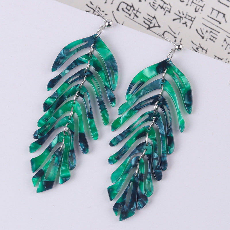 Wholesale leaf earrings fresh simple leaf acrylic acetate earrings Tassel Style