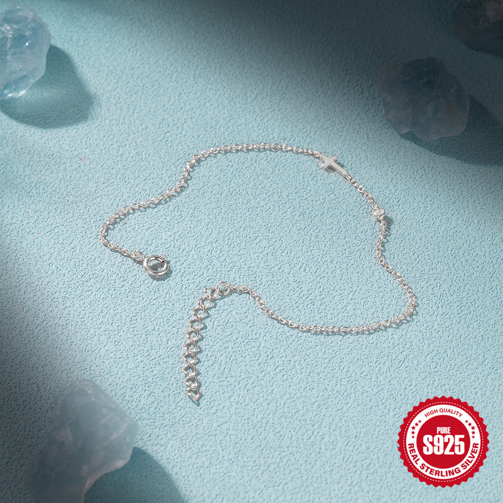 Wholesale 925 sterling silver mini cross single diamond Women's bracelet