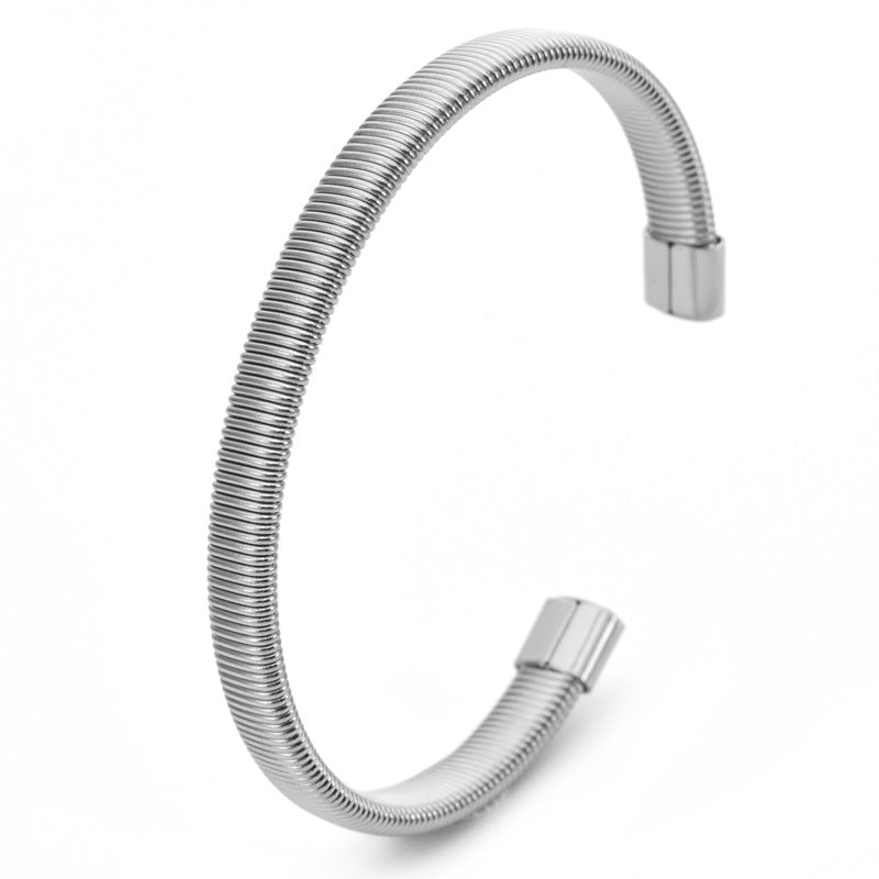 Wholesale Simple Elastic C- shaped Open Titanium steel Bracelet