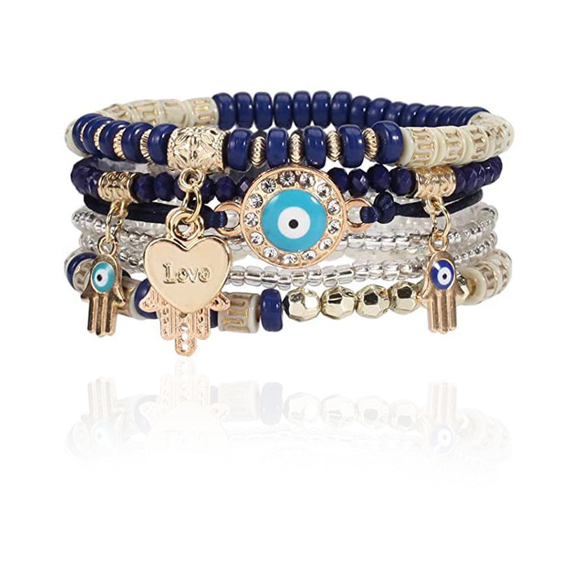 Wholesale Evil Eye Beaded Bohemian Multilayer Rice Bead Bracelet ACC-BT-NaiHong013