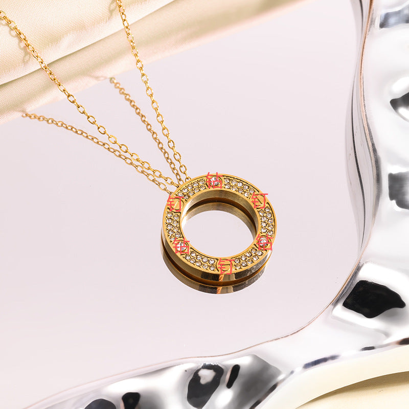 Wholesale Starry Sky Gold Plated Disc Pendant Necklace,  Chic Fashion Jewelry Gift for Women