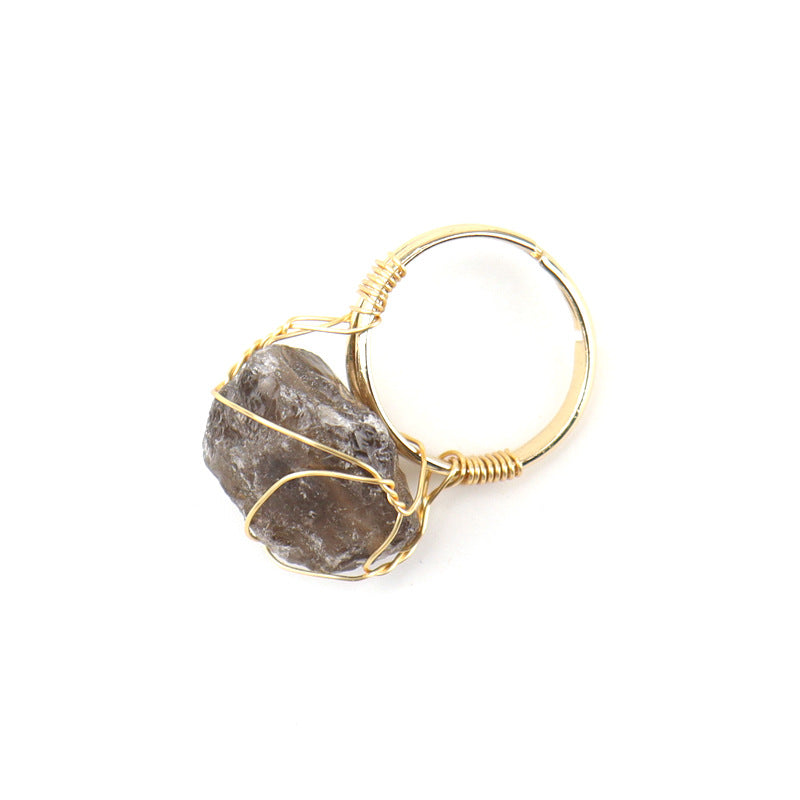 Wholesale Hand Wound Raw Stone Natural Stone Agate Adjustable Ring ACC-RS-HanX001