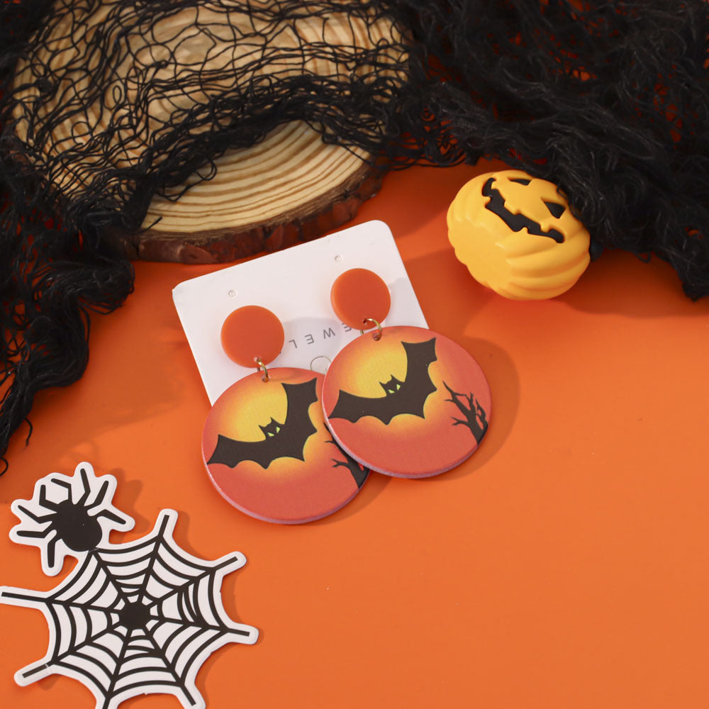 Wholesale  Acrylic Pumpkin Lantern Bat Earrings