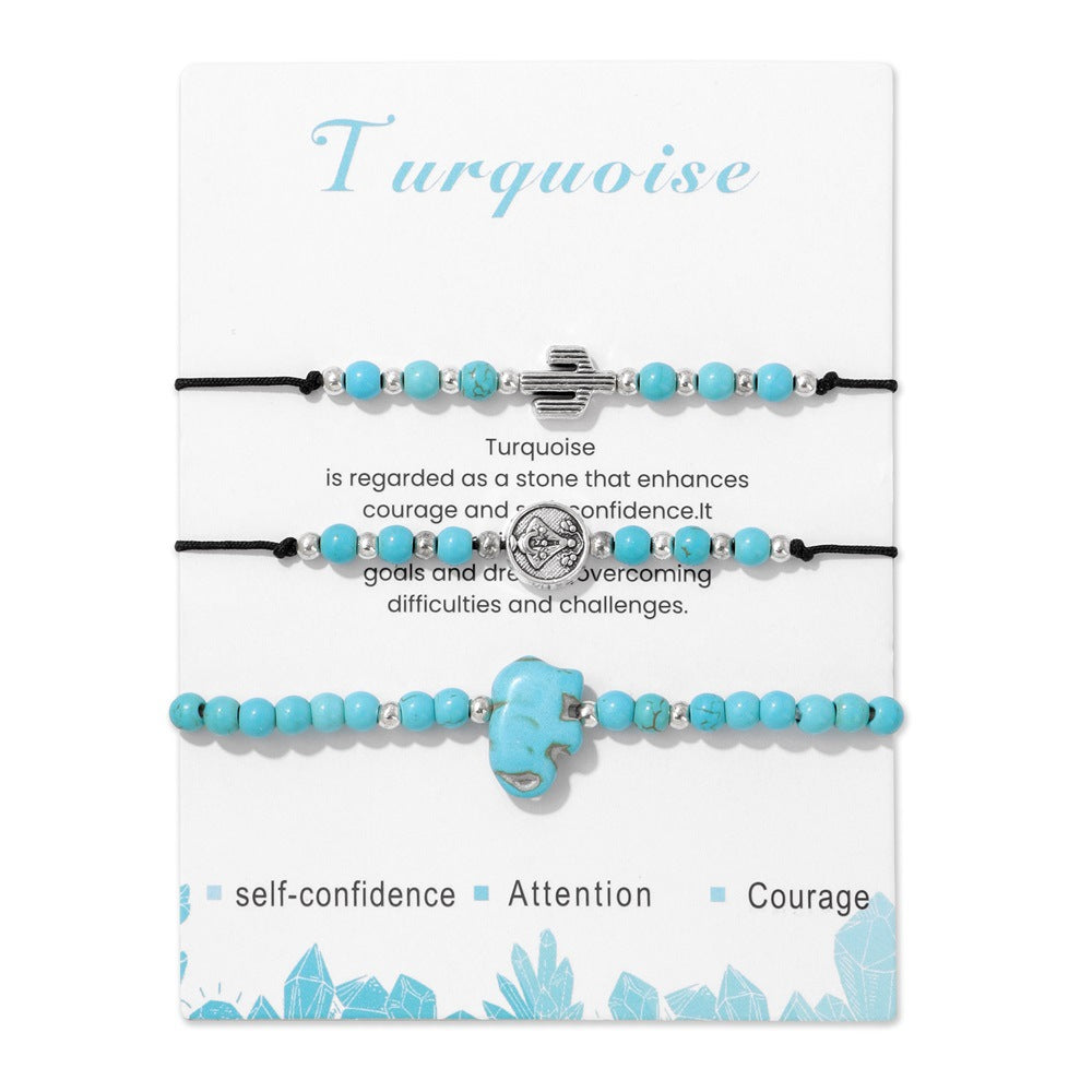 Wholesale Turquoise Men's Turtle Handmade Braided Bracelet Set ACC-BT-YinYi001