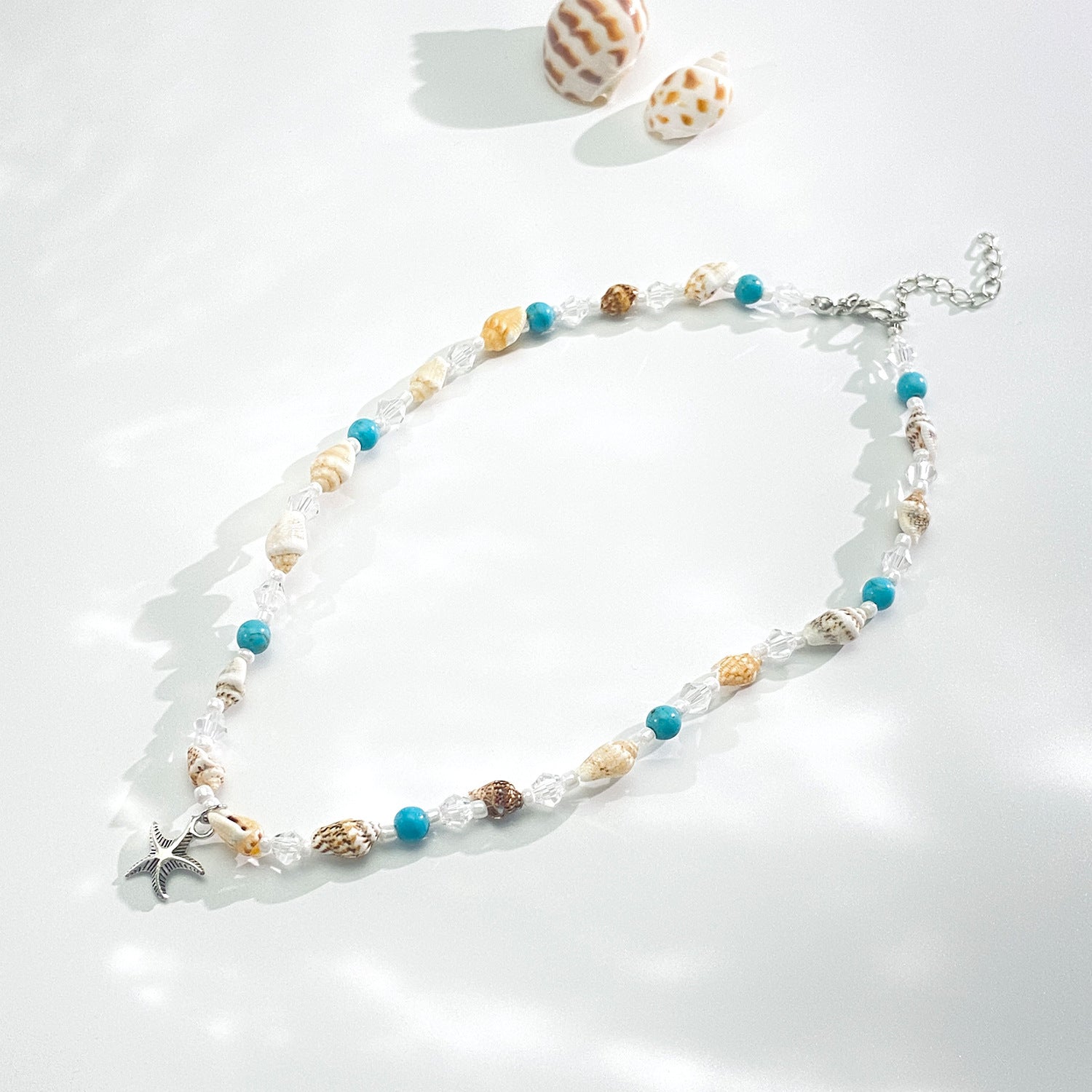 Wholesale  Rice Bead Turquoise Bracelet Beach Starfish Pendant Shell Crystal Bead Women Necklace suit