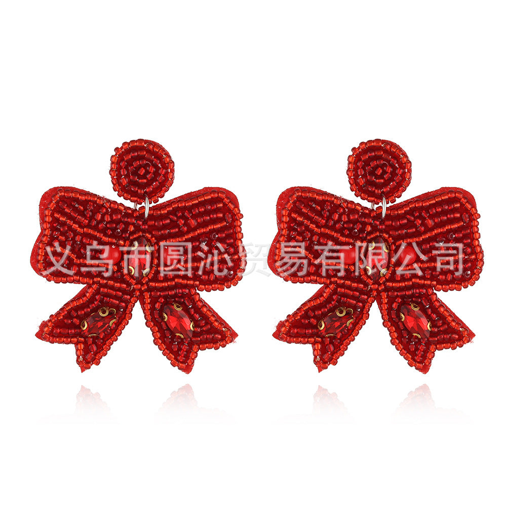 Wholesale Christmas fabric rice bead earrings
