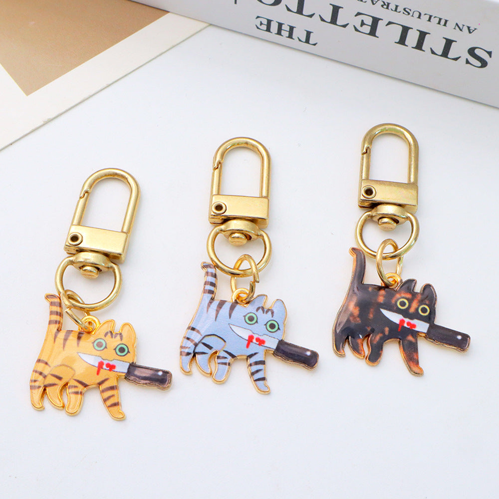 Wholesale Cartoon Cat Metal Pendant Keychain Bag Charm Car Key Accessory Gift