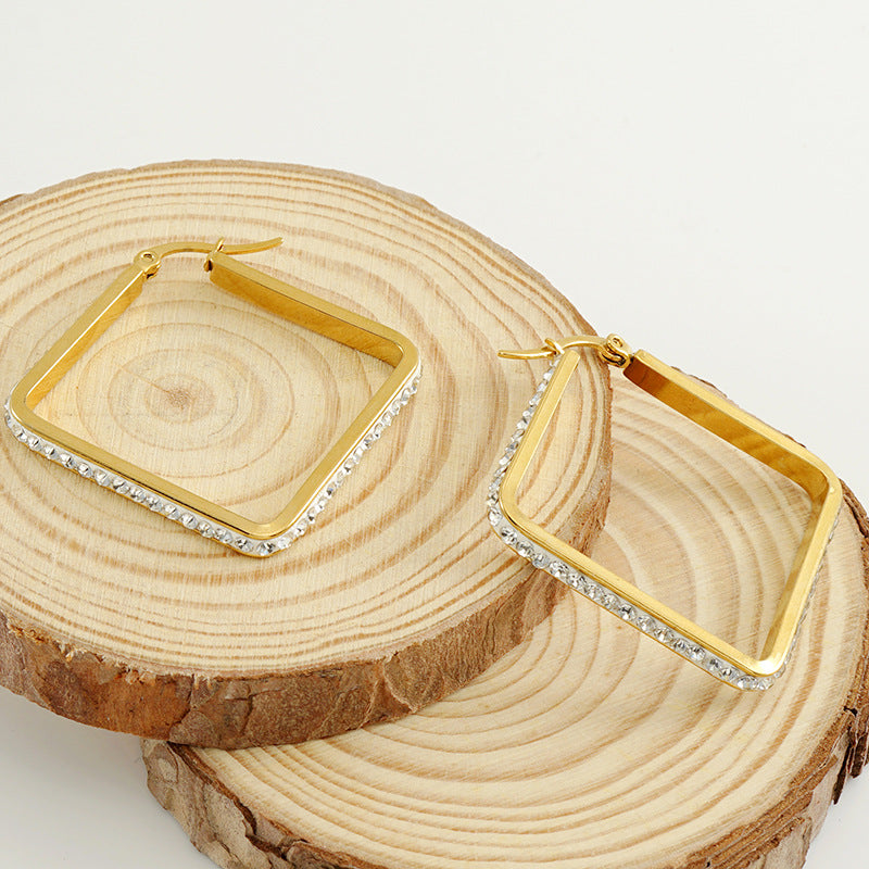 Wholesale  stainless steel 18K earrings diamond geometric lines  hoop earrings