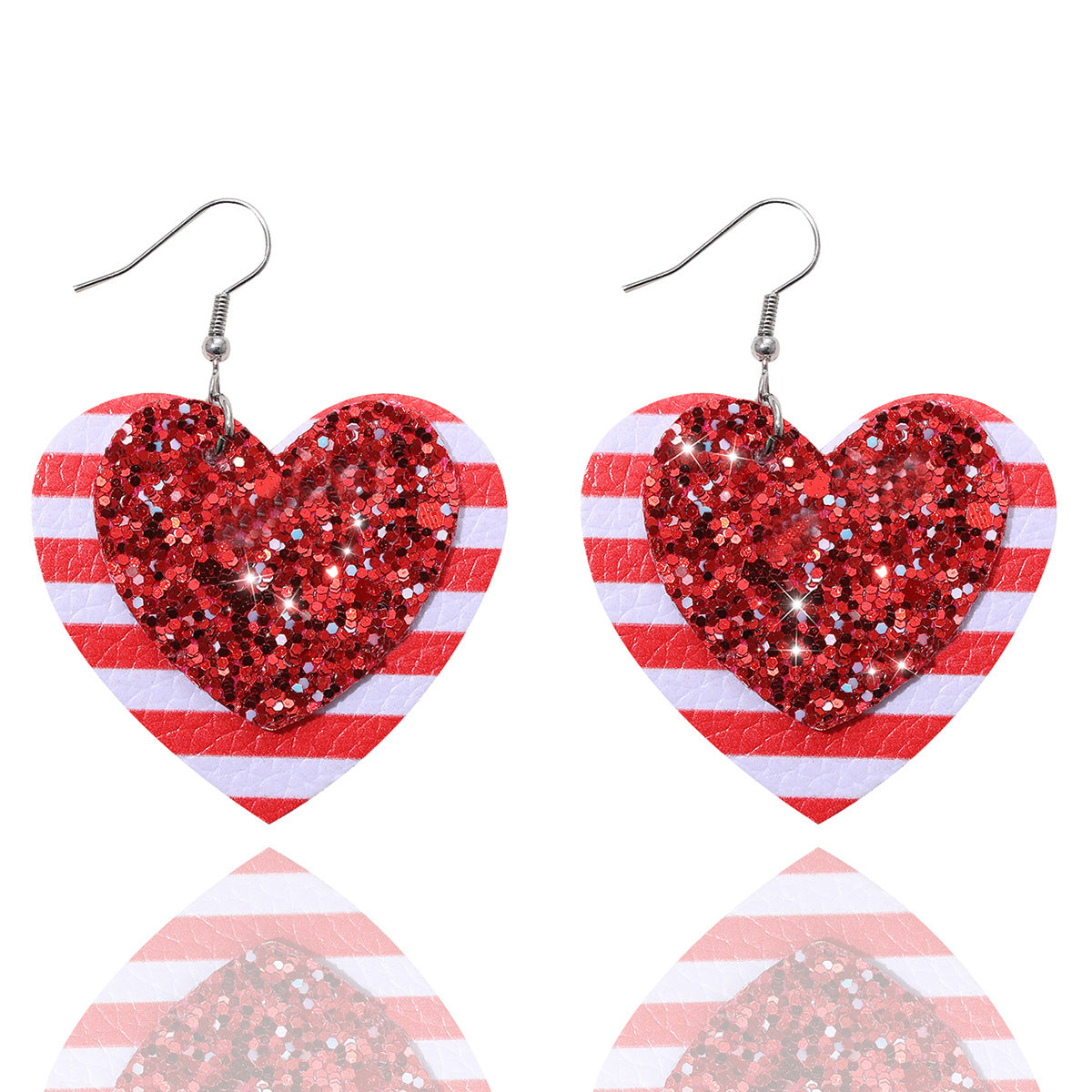 Wholesale Valentine' s Day Love Shape Red and White  Leather Earrings