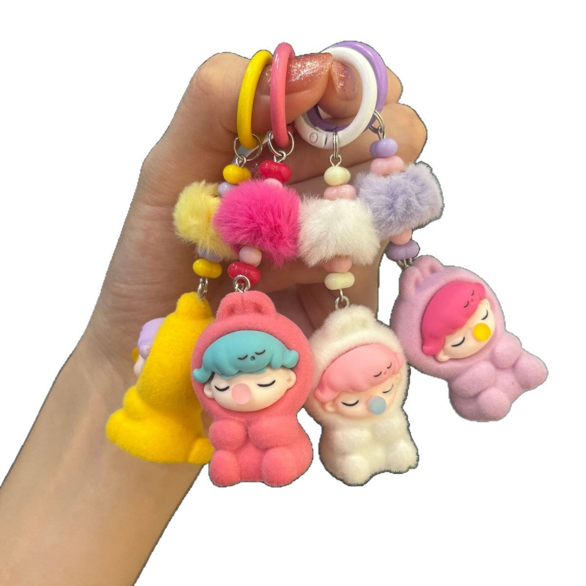 Wholesale Cartoon cat flocking keychain