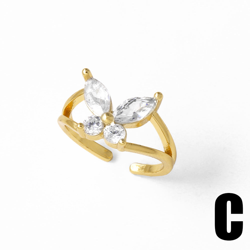 Wholesale five-pointed star butterfly open copper plated 18k gold ring