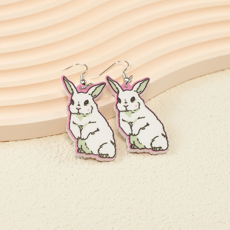 Wholesale Acrylic wooden Easter vintage bunny hollow cross bow earrings