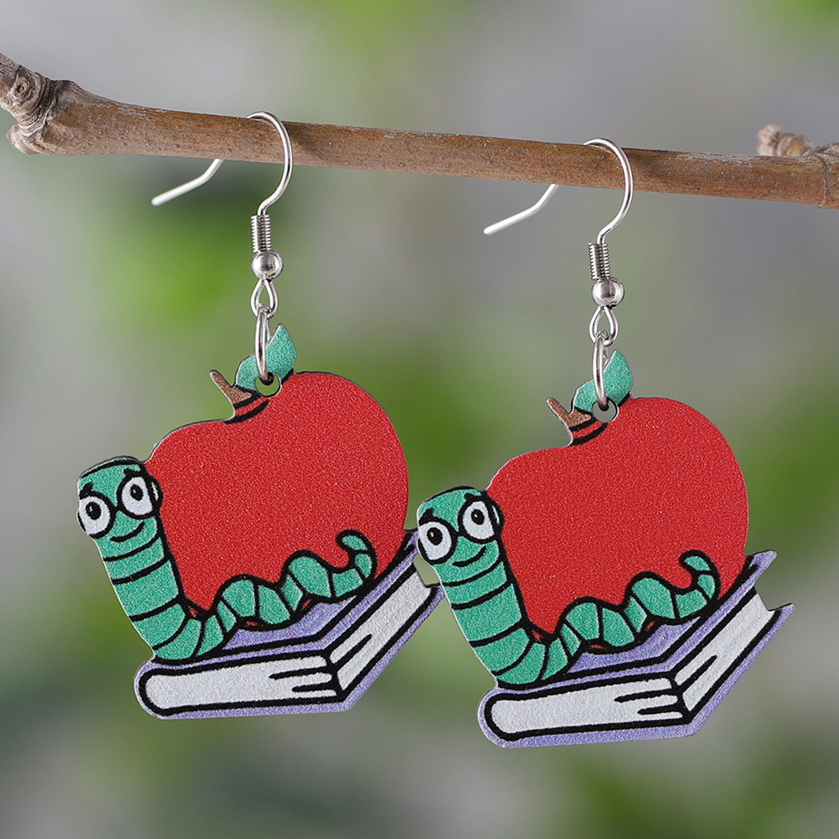 Wholesale globe books calculator scissors wooden double-sided earrings