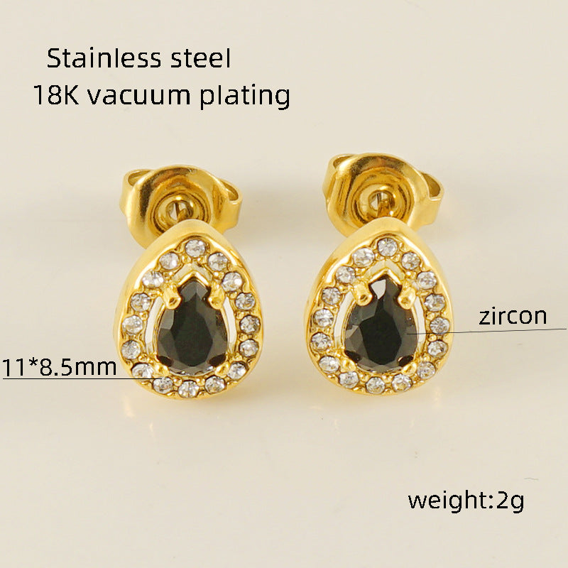 Wholesale Stainless Steel Love Zircon 18K Water Drop Sunflower Earrings ACC-ES-Zhongy002