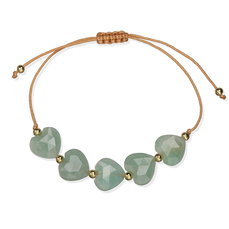 Wholesale Handmade INS Style Minimalist Woven Heart Bracelet Adjustable Copper With Tiger Eye Pink Crystal Green Aventurine Fashion Accessory Gift