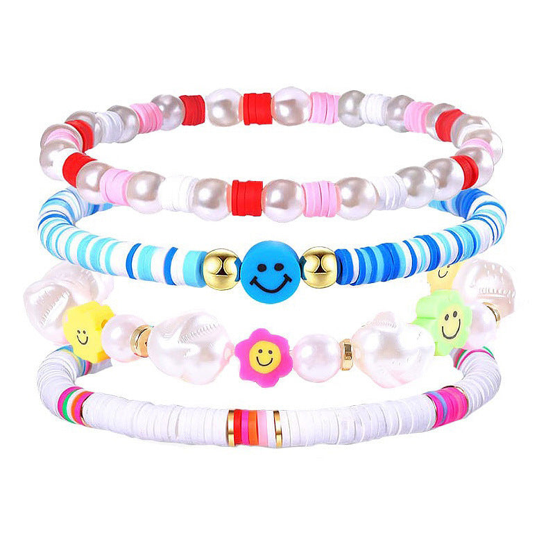 Wholesale Bohemian Retro Ethnic Style Colorful Polymer Clay Heart-shaped Pearl Bracelet ACC-BT-Chens004