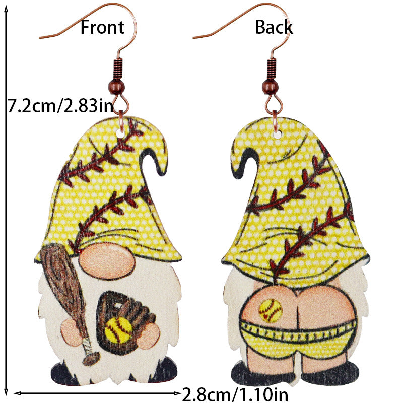 Wholesale Dwarf Dwarf Baseball Golf Rugby Football Wood Earrings ACC-ES-WeiAn003