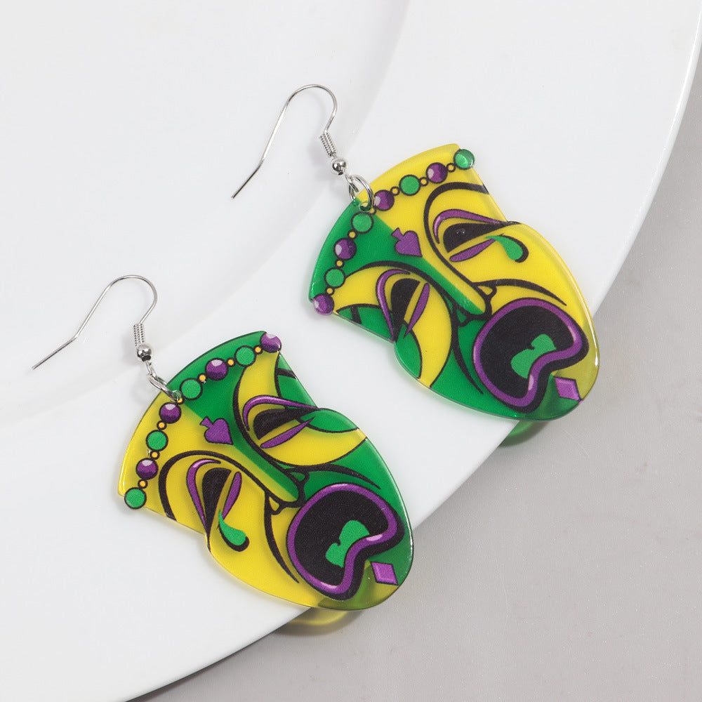 Wholesale carnival shiny exaggerated mask letters acrylic earrings