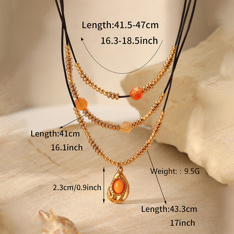 Wholesale Multi-Layered Colorful Natural Stone Titanium Steel Pendant Necklace