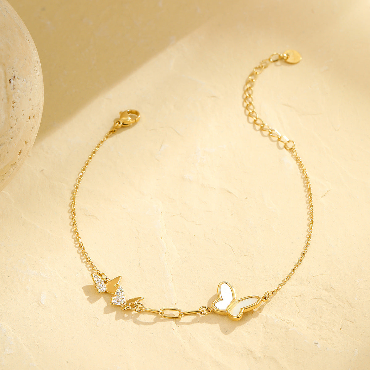 Wholesale  white shell butterfly diamond double stacked anklet