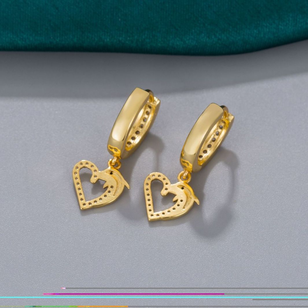 Wholesale Color Diamond Zircon Dolphin Love Copper Plated Earrings ACC-ES-AYE002