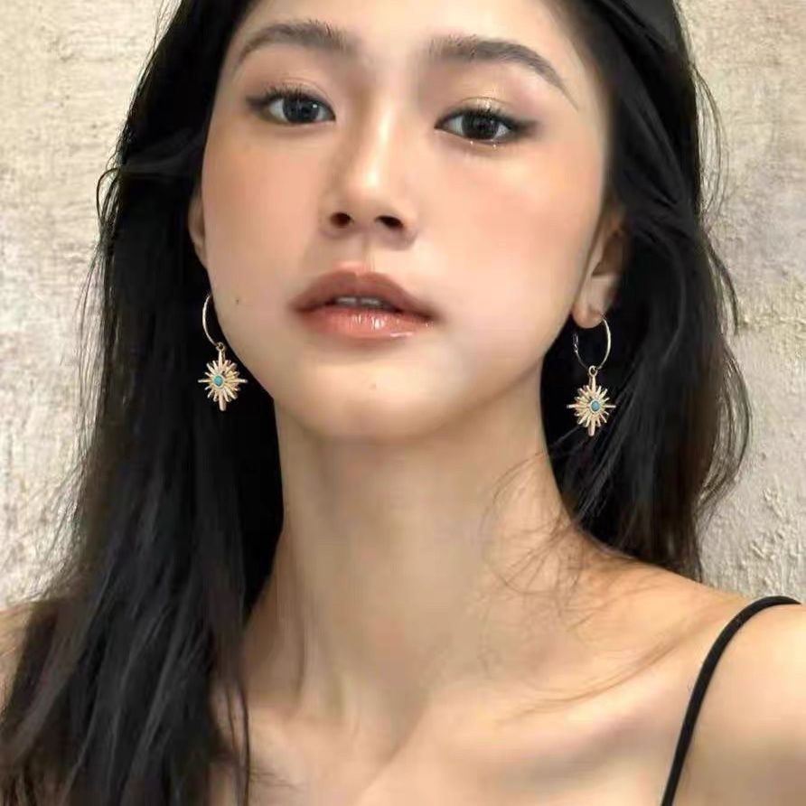 Wholesale Bohemian Sunflower Blue Turquoise Earrings