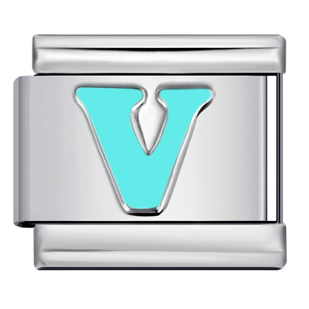 Wholesale Italian Charm Bracelet 9mm DIY Splicing Blue Letter Series Stainless Steel Composable Bracelet