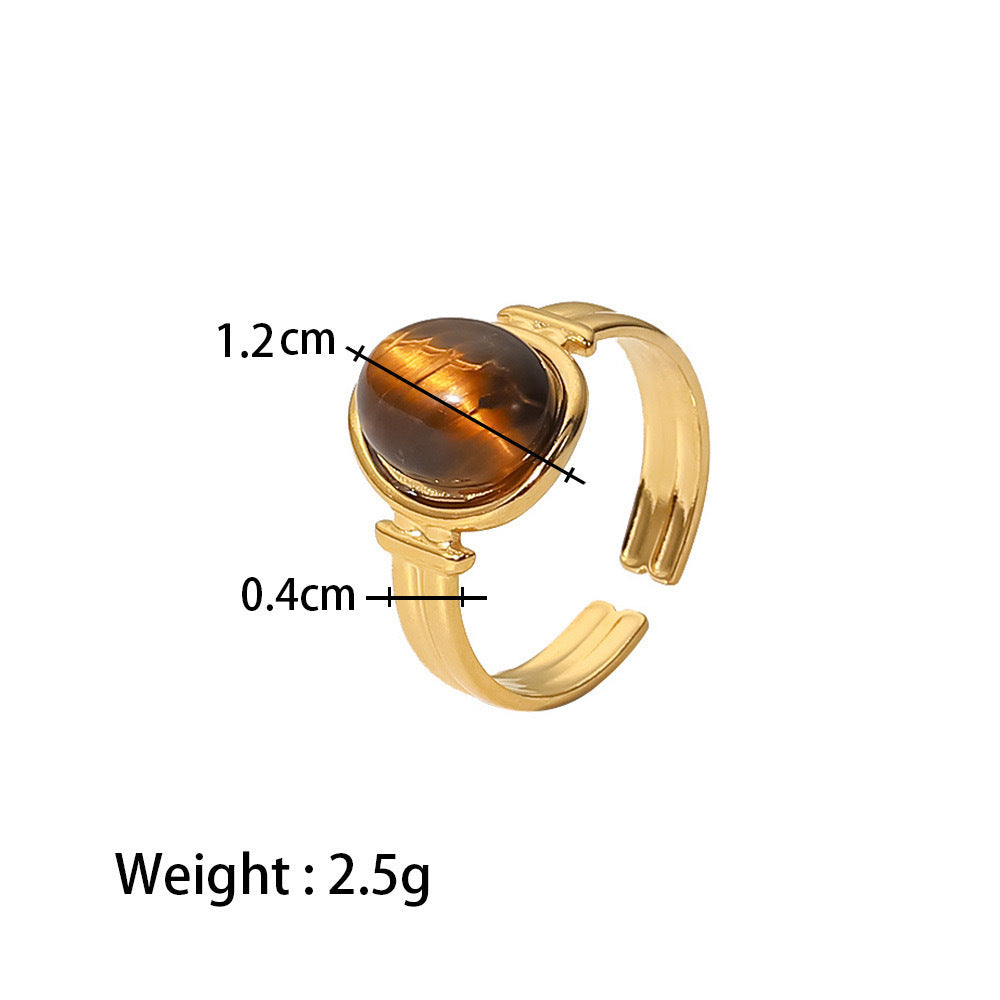 Wholesale Vintage Stainless Steel Ring 18k Gold Plated Natural Stone Rings ACC-RS-MuC003