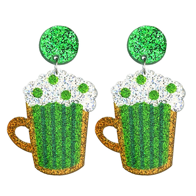 Wholesale 2 pairs/pack St. Patrick's Green Sparkling Acrylic Element Earrings ACC-ES-HY220