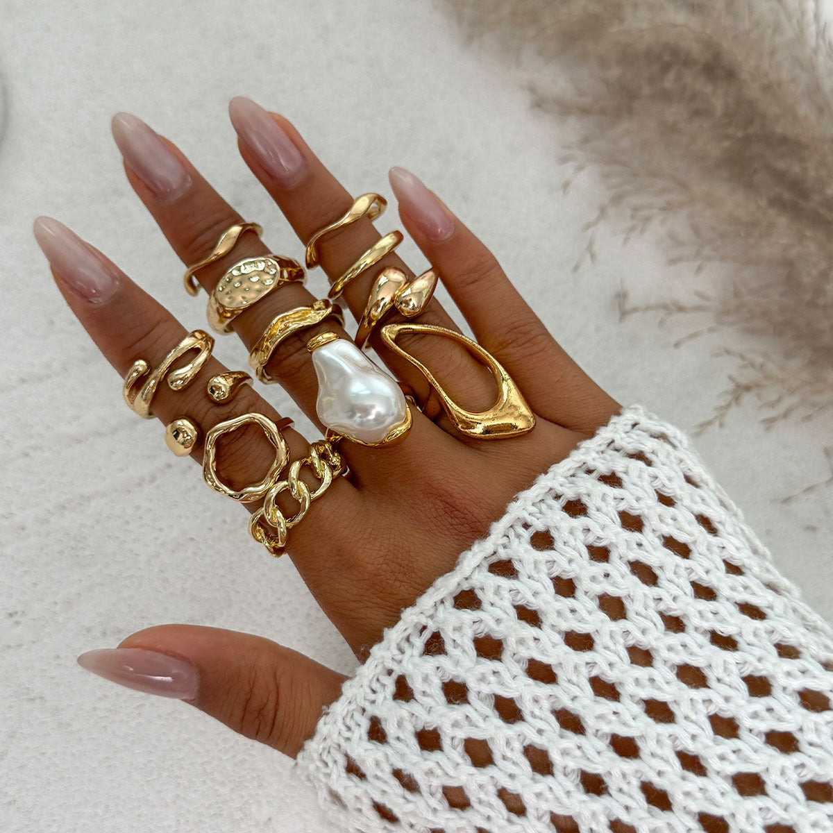 Wholesale Glossy Water Drop Hug Ring Set