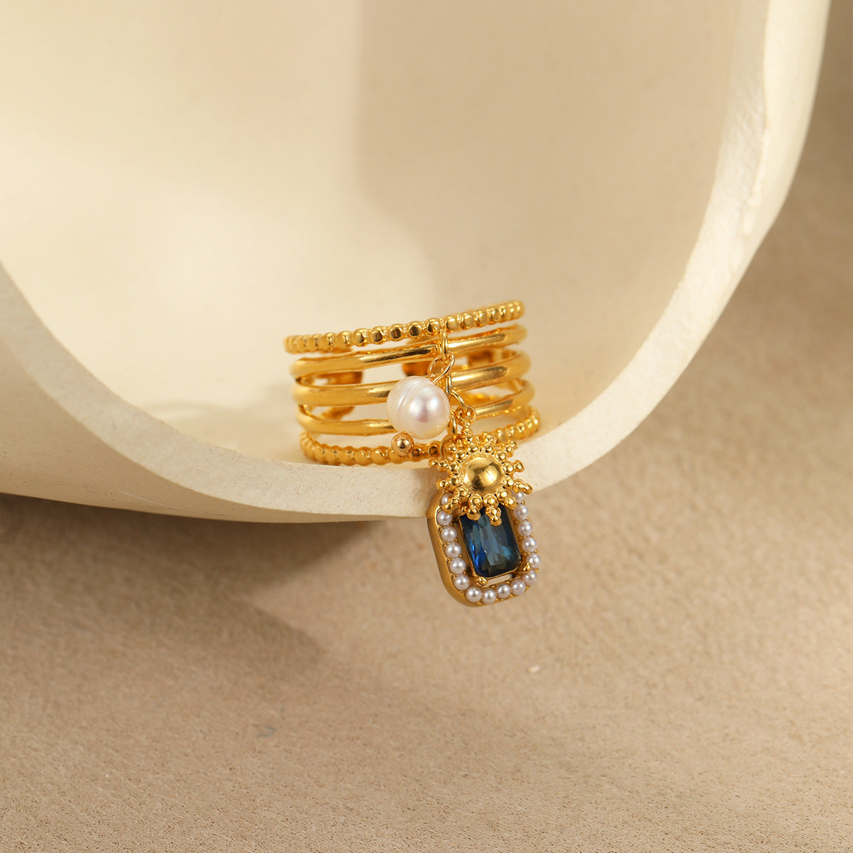 Wholesale  Luxury Inlaid Zircon Natural Stone Stainless Steel Ring