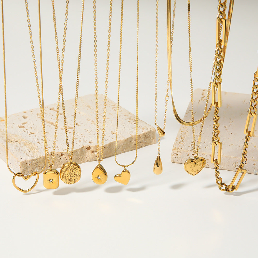 Wholesale Special Shaped Love Water Drop Pendant Zircon Lava Stainless Steel Necklace ACC-NE-Xiny004