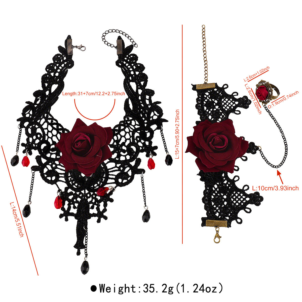 Wholesale  Red Rose Lace Necklace Niche Bracelet